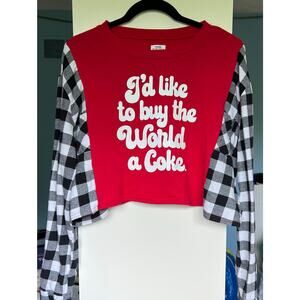 Coca Cola cropped shirt, reworked flannel and tee. Coke, Sm / Med